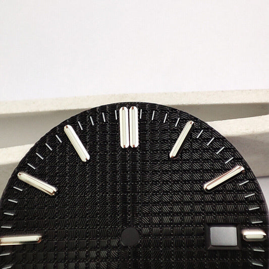 Green lume silver trim watch dial with black check pattern, designed for NH35 movement.