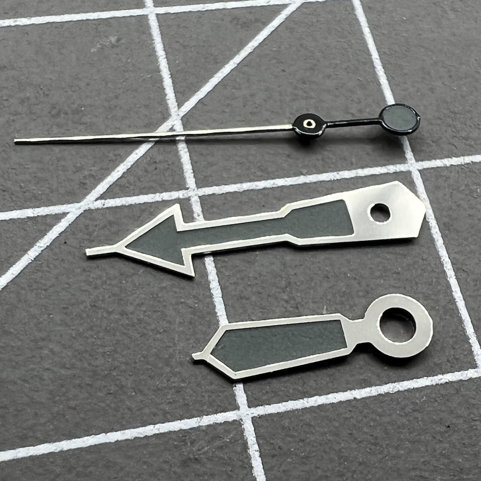 Silver-trimmed 12.5mm watch hands with black paint and green lume for NH35, NH36, 7S26, 7S36
