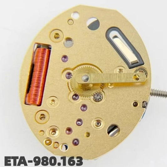 Swiss Made ETA 980.163 quartz 2-hands watch movement, precision repair part for timepiece maintenance.