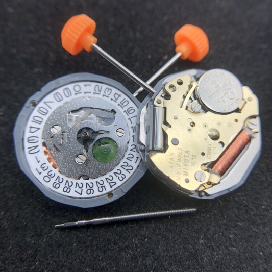 Miyota 1L12 Japan quartz movement with date at 3 o'clock for watch repair, Japan made.