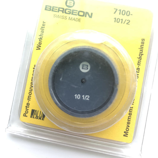 Bergeon 7100-10 watch movement holder securely supports standard watch movements during repairs.
