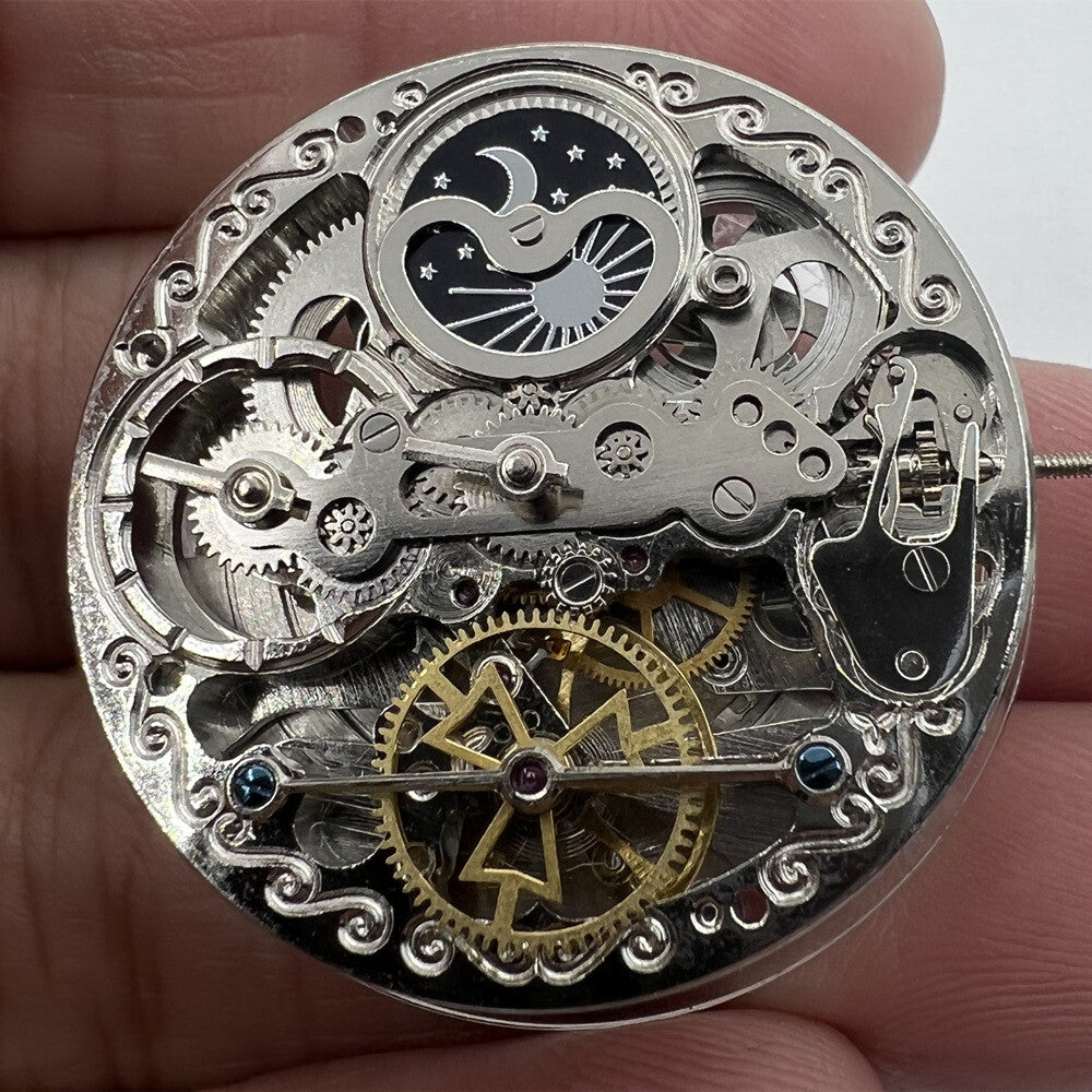 Double Mainspring mechanical watch with hollow design, dual time zones by Double Mainspring brand.