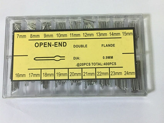Steel band watch bracelet open end pins assortment 0.8-1.0mm for secure strap repairs and adjustments.