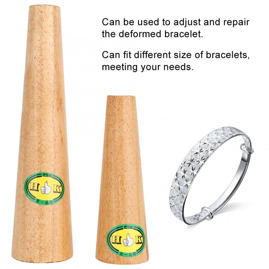Round wooden bangle mandrel for accurate bracelet resizing and jewelry repair.