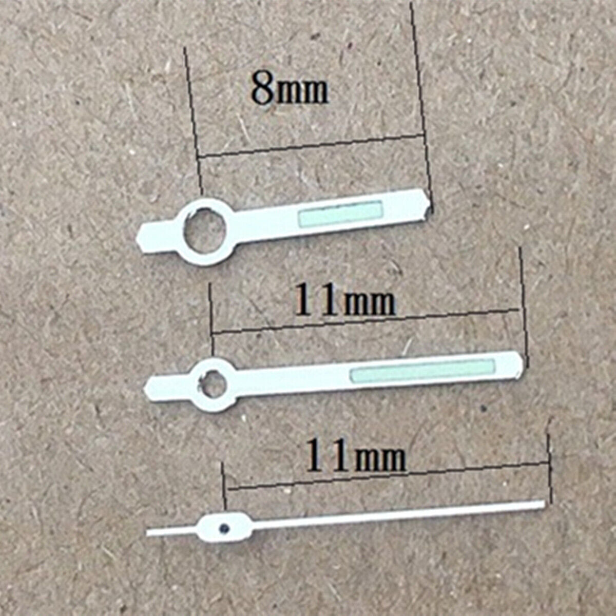 Aiguilles de montre lumineuses vertes argentées de 11 mm pour mouvement Orient 46941 46943