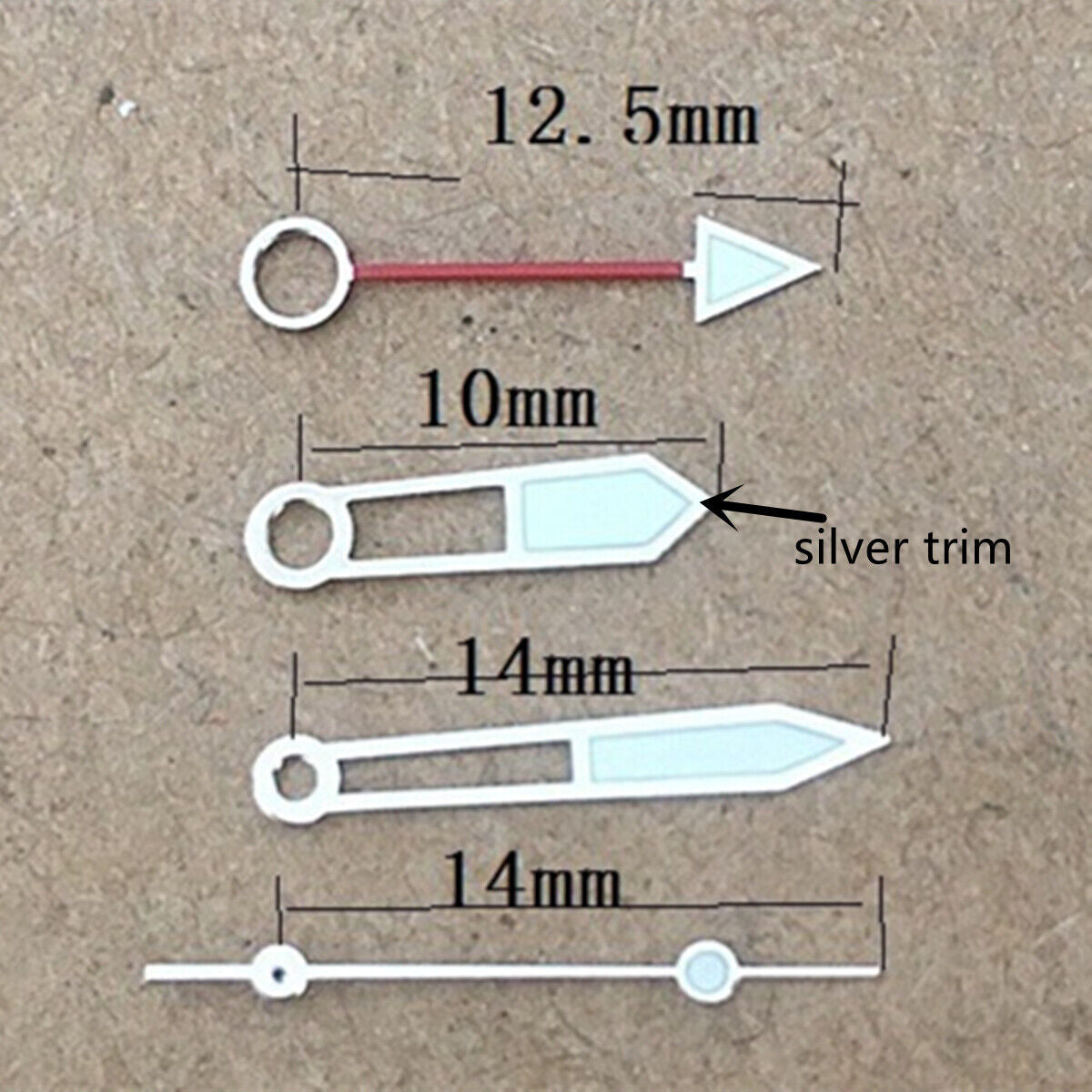Aiguilles de montre creuses à 4 aiguilles lumineuses vertes avec garniture argentée pour mouvement Miyota 8205