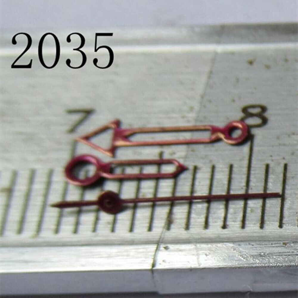 Red trim hollow arrow watch hand for Miyota 2035 series, precise timekeeping accessory.