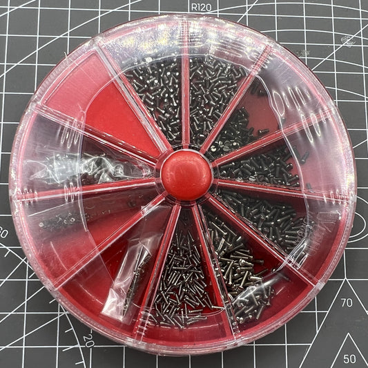 Selection of 1000PCS AB6004 steel screws for eyeglasses and watches in red round storage box
