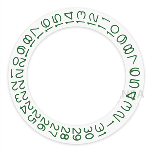 Dark green date wheel disk for Seiko NH35/NH36 watches, White Background, precise date display, branded accessory.