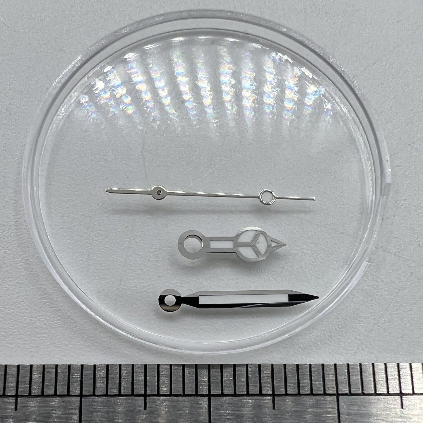 Green luminous watch hands with silver trim, 12mm size, compatible with Miyota NH35/NH36/NH38 movements.