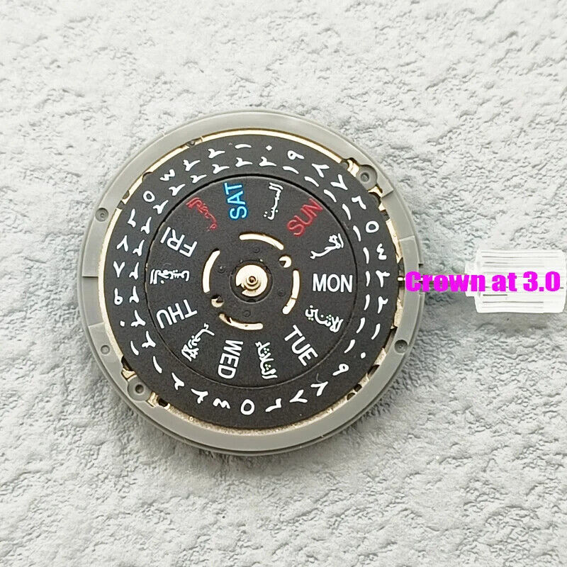 NH36 Automatisches mechanisches Uhrwerk Schwarzes arabisches Datumszifferblatt Krone bei 3,8