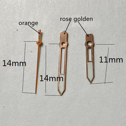 14mm rose gold hollow lume watch hand for Miyota 2315 series, elegant trim, precise timekeeping.