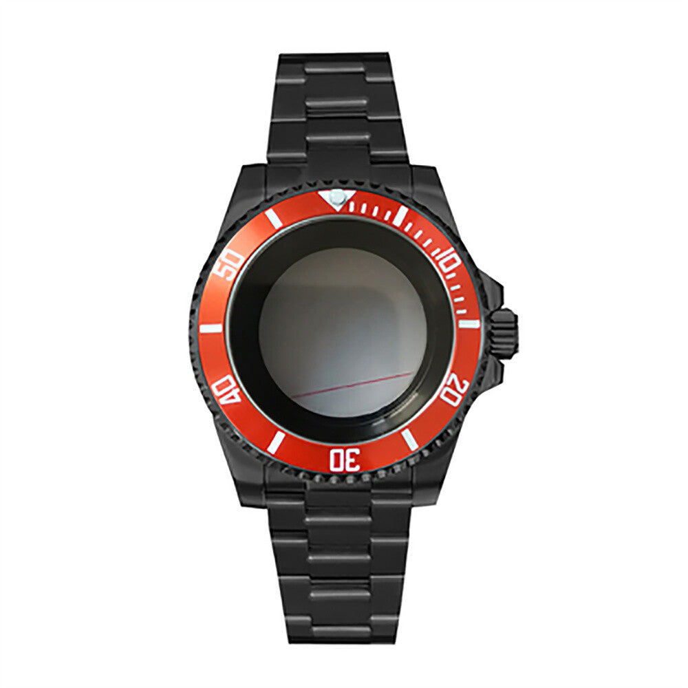 Boîtier de montre 40 mm avec bracelet en acier inoxydable noir PVD et verre saphir pour NH35/NH36
