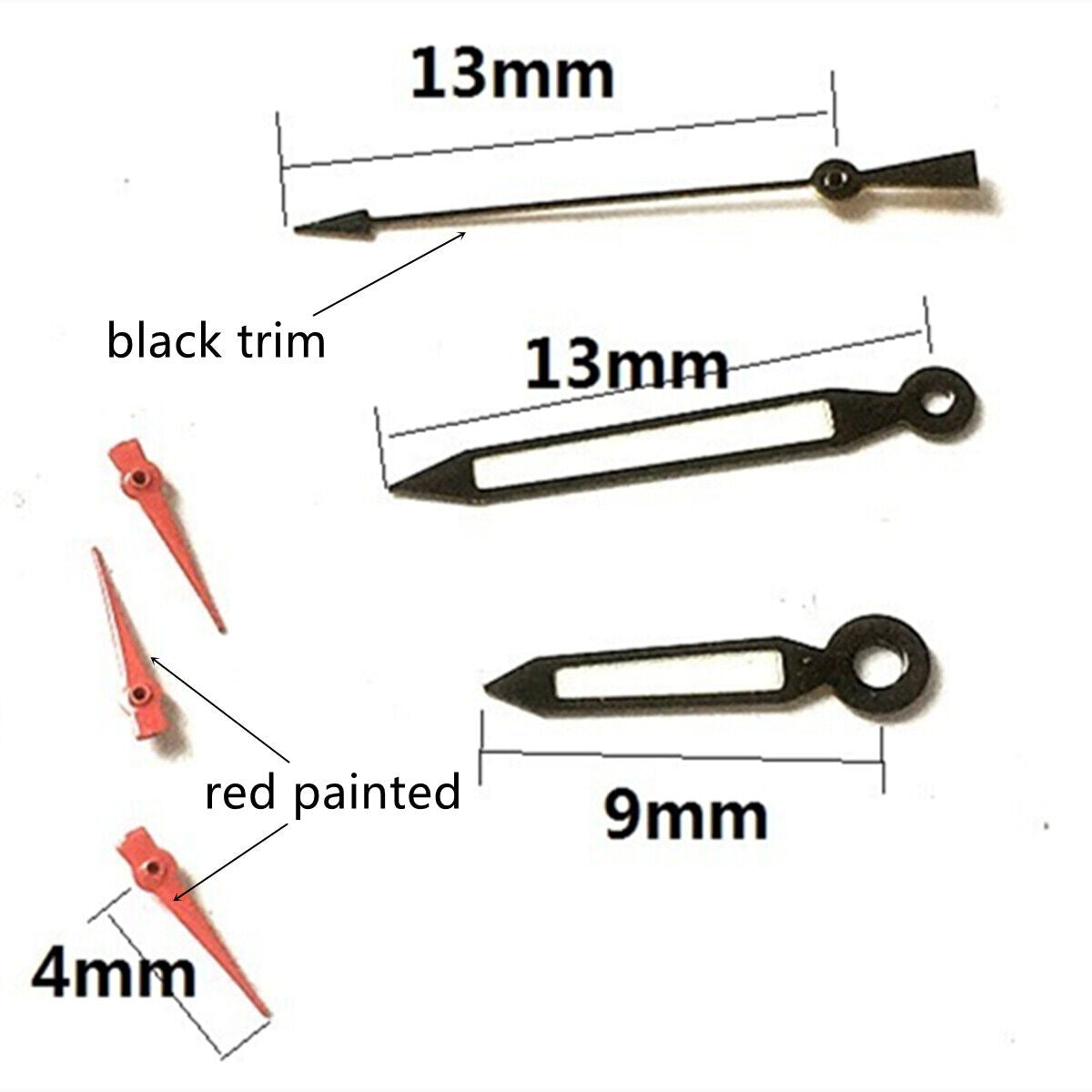 Red and white 13x13x9mm watch hands for Epson VD53 VD54 VD57 movements
