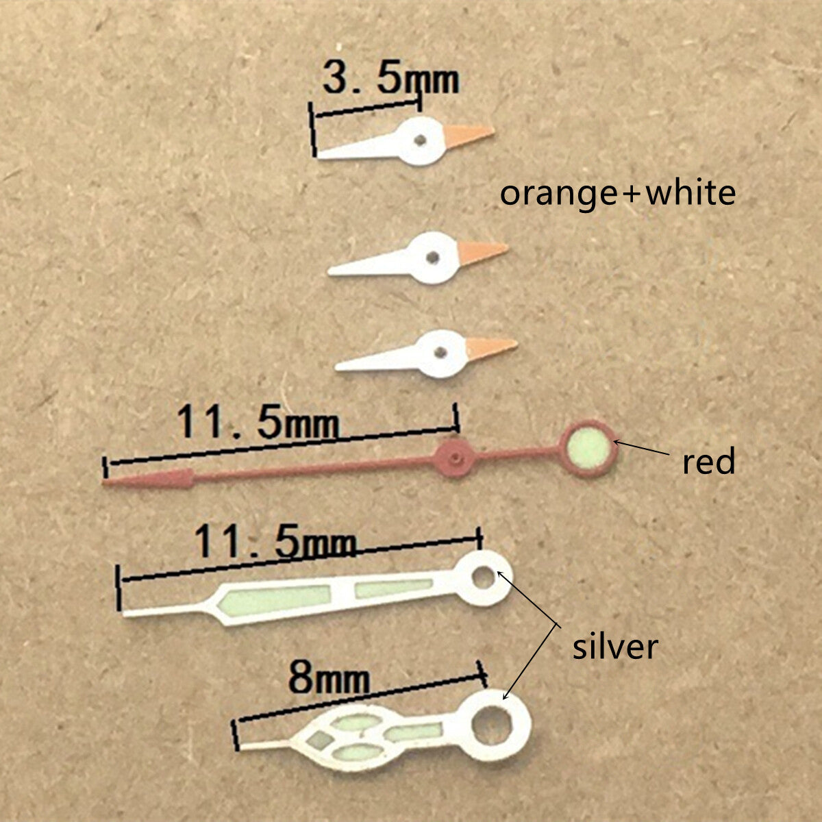 Red second hand watch hand with 11.5mm length and green luminous tip, compatible with Miyota OS10 OS20 OS60 OS80.