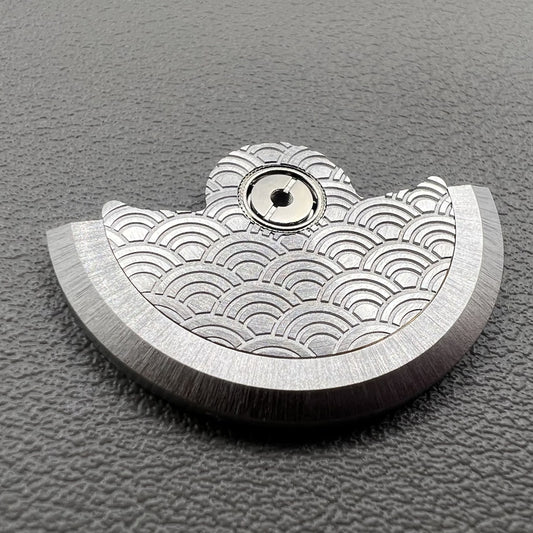 Waved silver oscillating weight rotor for NH34 NH35 NH36 NH38 watch movements, precision crafted.