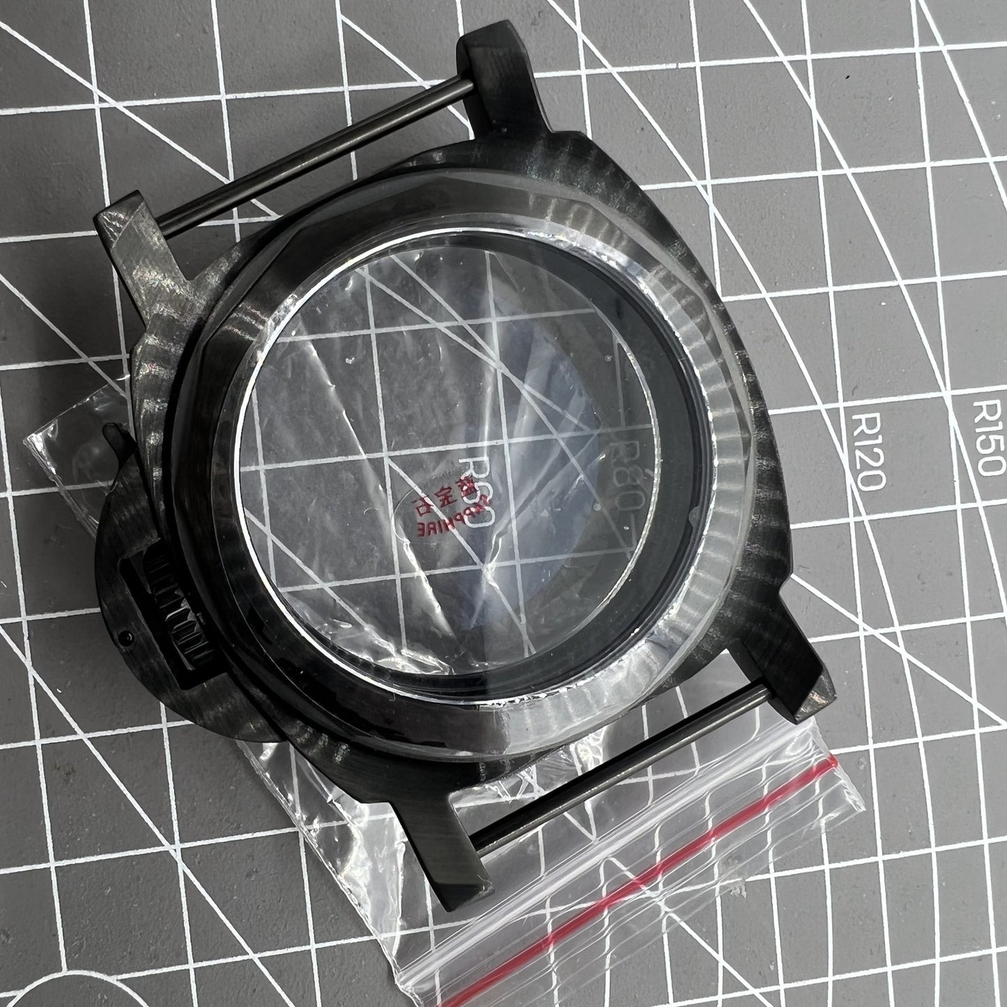 44mm black sapphire watch case by Seagull, fits ST3600/ST3621 & ETA6497/6498 mechanical movements.
