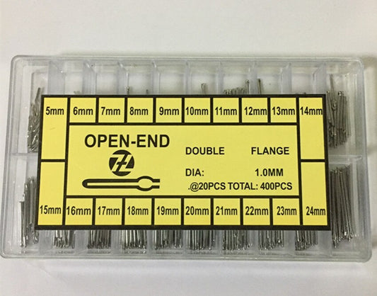 Steel band watch bracelet open end pins assortment 0.8-1.0mm for secure strap repairs and adjustments.