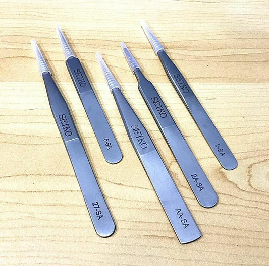 Non-magnetic stainless steel tweezers for watch repair, Japan-made 7024.