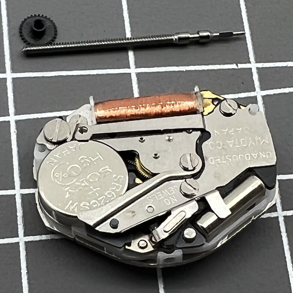 Miyota 2025 quartz watch movement with stem, precise 2-hand mechanism for Japan-made accessories.