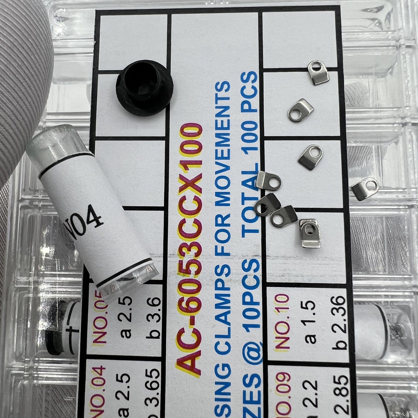 Casing clamps for watch movements, 10 sizes, 100pcs box, precision fit
