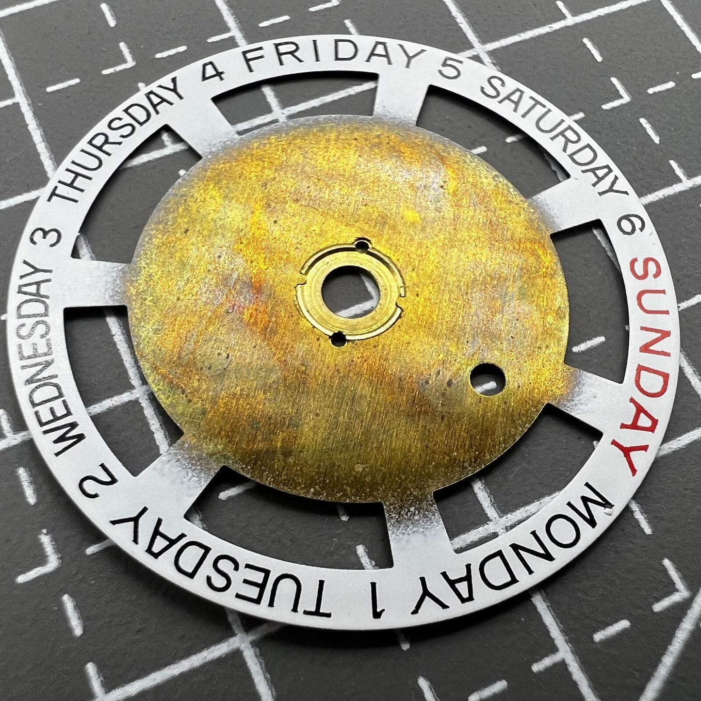 White English font week disk wheel by Generic, compatible with Movement 2834 for precise watch repair.
