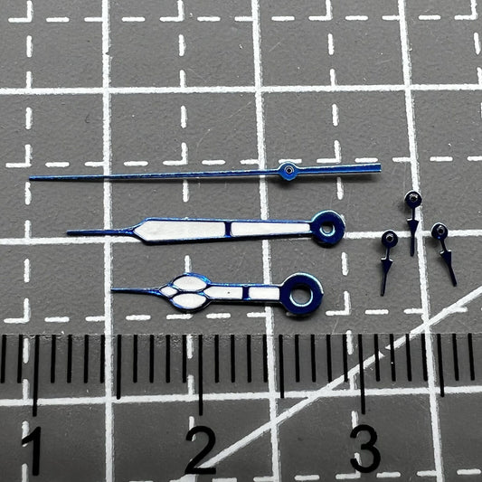 Blue trim green lume watch hands for Miyota OS10 movement, precise fit and luminous visibility.