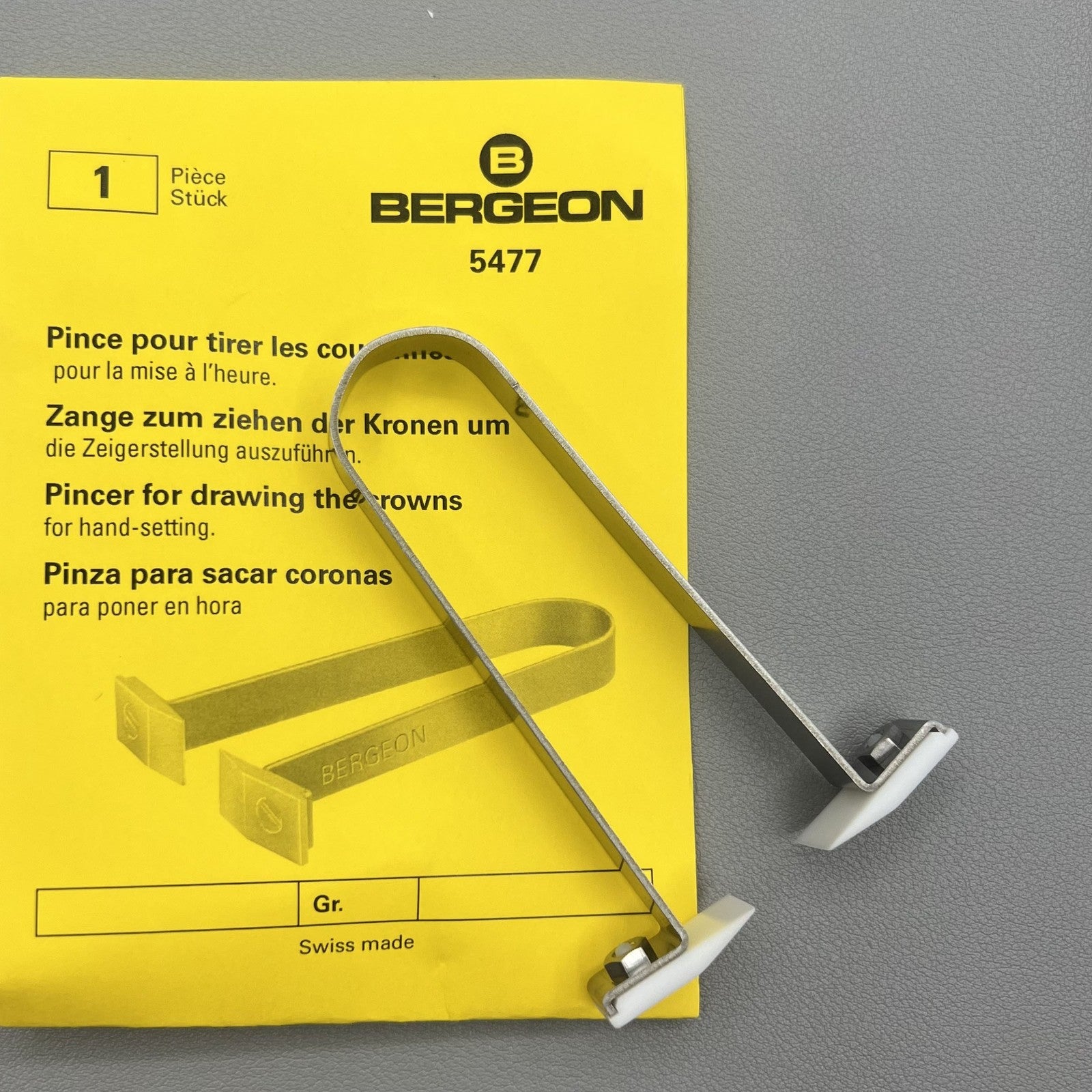 Swiss Bergeon 5477 crown hand setting tool for precise watch repair and crown adjustments.