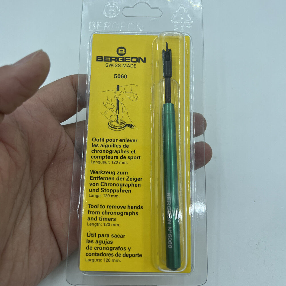 Bergeon 5060 hand remover tool for precise chronograph and timer maintenance.