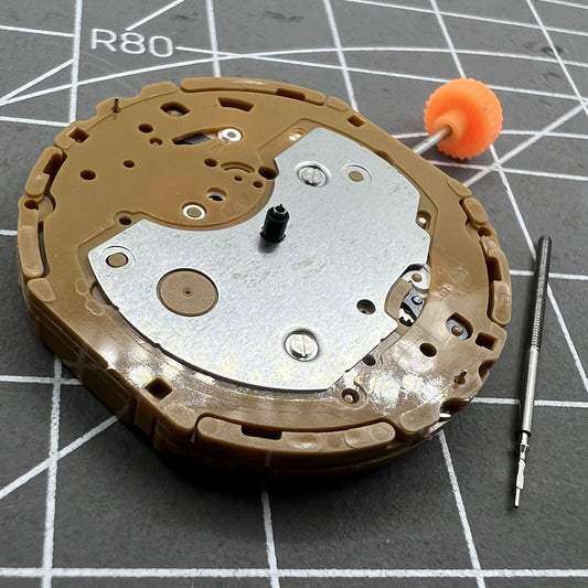 Miyota GP50 quartz watch movement showing precision timekeeping for watch accessories.