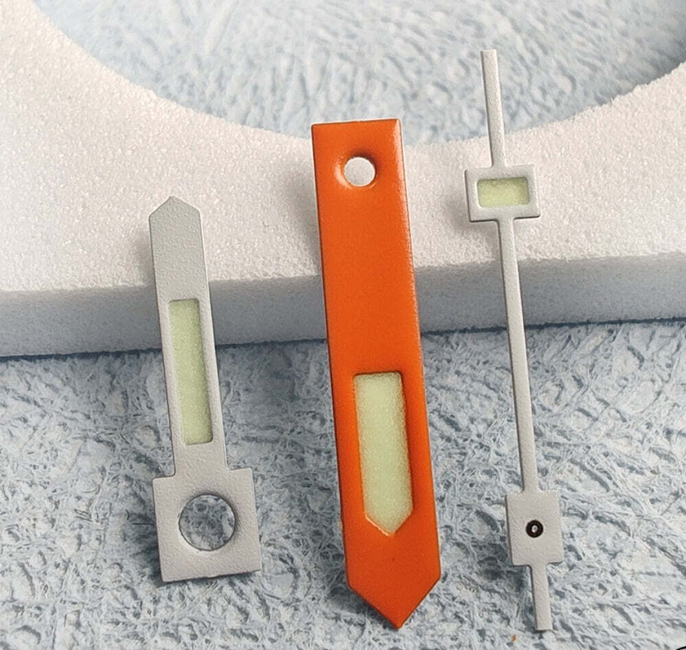 C3 green lume vintage watch hands set with orange and white trim for NH34 NH35 series.