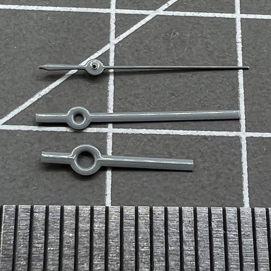 Silver watch hands set for Miyota 2035, 16mm hour/minute, 11mm second, precision fit NO.1305