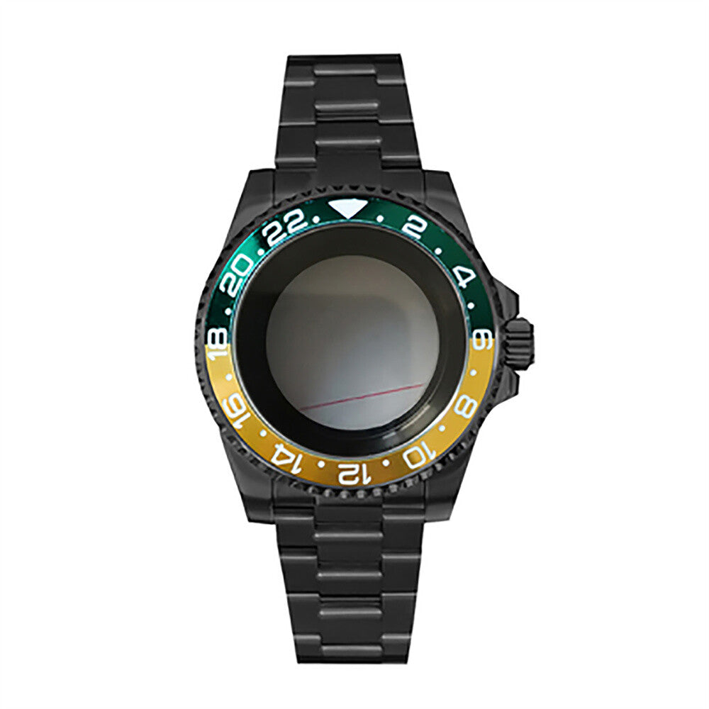 Boîtier de montre 40 mm avec bracelet en acier inoxydable noir PVD et verre saphir pour NH35/NH36