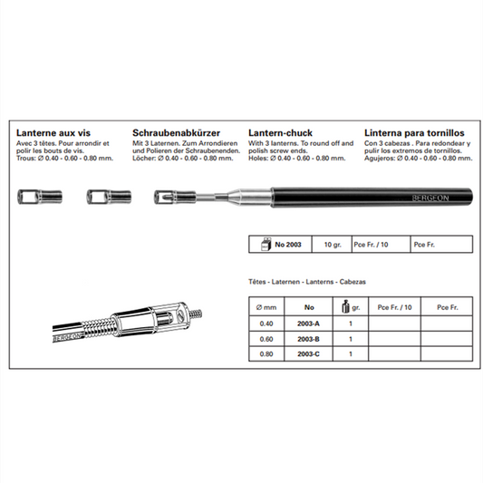 Bergeon 2003 Swiss Made screw tip finisher with three lanterns for precise watch repair tasks