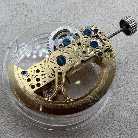 Golden Rectangle Bare Balance Wheel wristwatch movement by LG0806B, showcasing intricate automatic mechanical design.