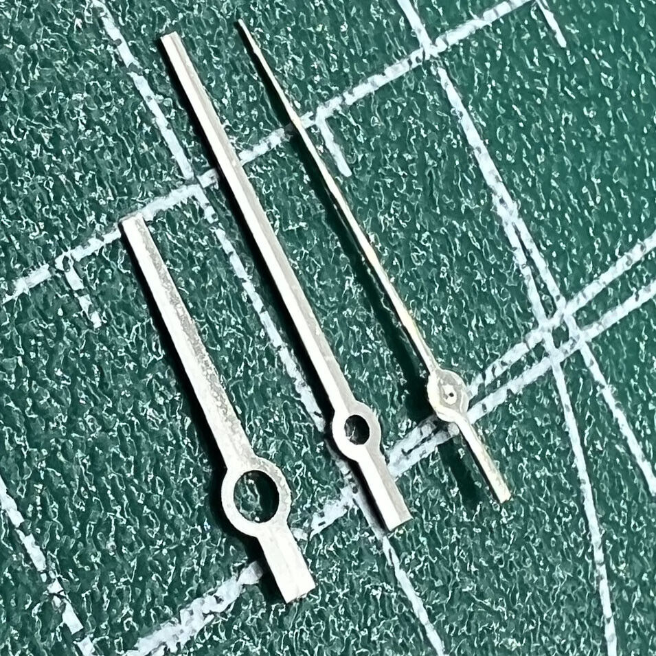 Silver and black trimmed long watch hands for NH35/NH36/4R/7S movements, no lume finish.