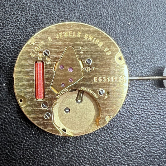 Swiss ETA E63.111 quartz watch movement with 3 hands and date display at 6 o'clock for precision timekeeping.