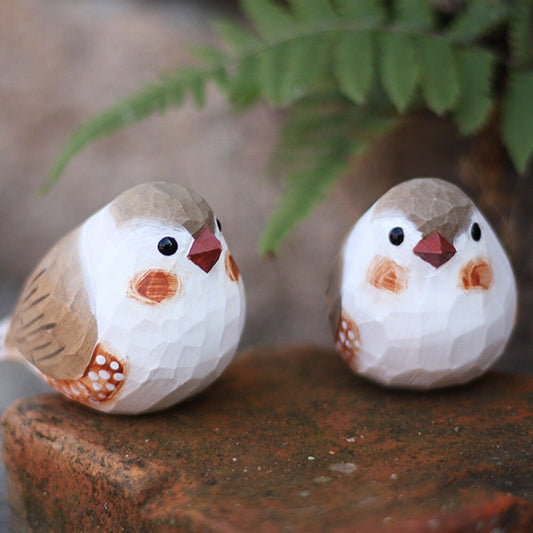 Handmade camel-colored wooden bird figurine with pearl accents by New Cute, perfect decorative art piece