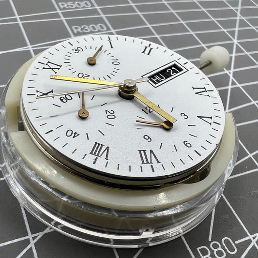 SHANGHAI 7750 watch accessory with black dial, day date display, and small seconds at 9 o?clock for mechanical movements.