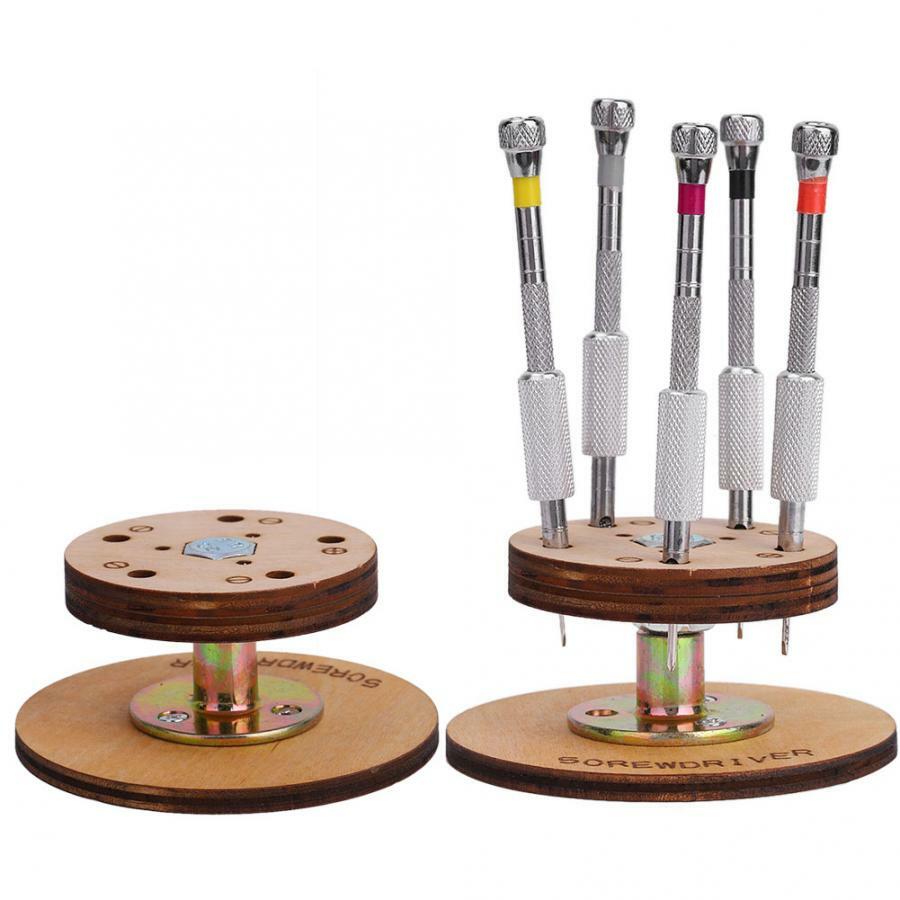 5pcs/set Steel Screwdrivers with Rotary Stand Base Jewelry Watch Repair Tool