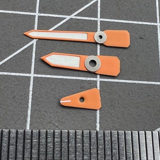 Orange luminous enamel watch hands for Casioak GA2100 GAB2110, vibrant C3 glow, precision craftsmanship.