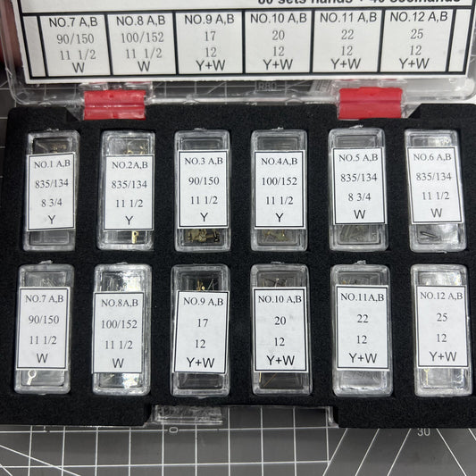 Assortment of luminous watch hands for Chinese movements, Date Just style with precise detailing.