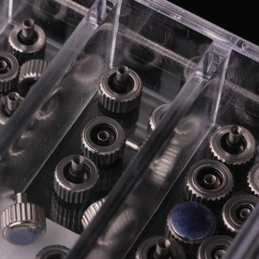 1. Assorted stainless steel watch crowns 3.0-8.0mm for watch repair and replacement.