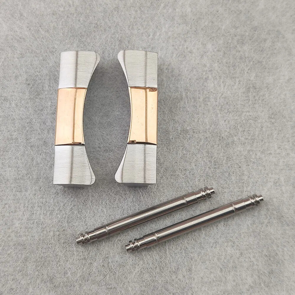 Set of 2 curved end links for Daytona watch bands, fits 20/21mm width, durable stainless steel.