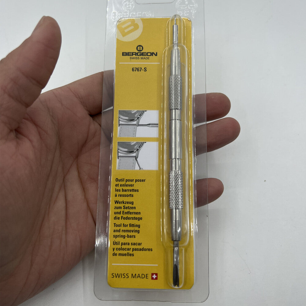 Bergeon 6767-S spring bar tool for precise watch bracelet fitting and removal, essential watchmaker tool.