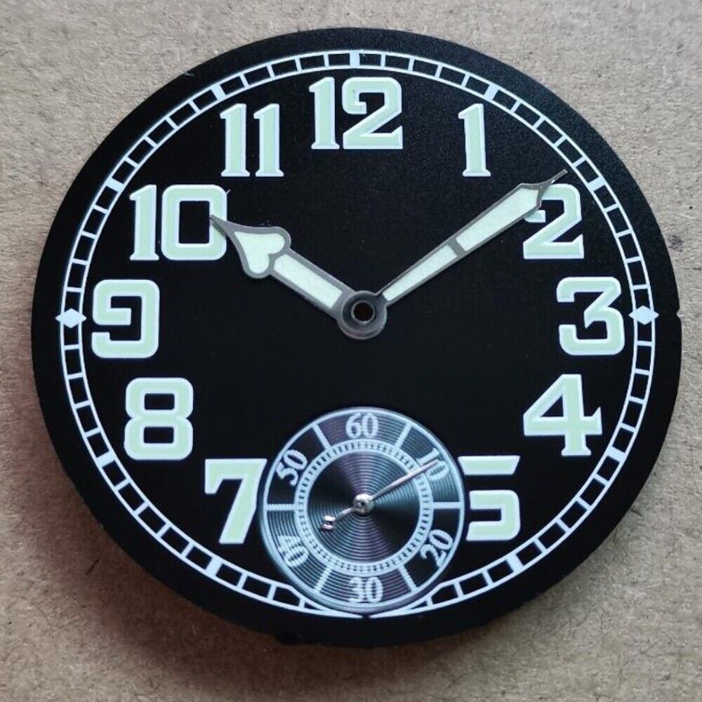 1. 35mm black pilot watch dial with green luminous hands for ETA6498 men's watches.