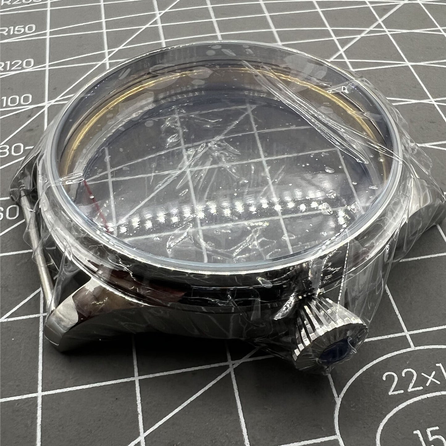 44mm stainless steel watch case compatible with Seagull ST3600 and ETA 6497 movements, durable design.