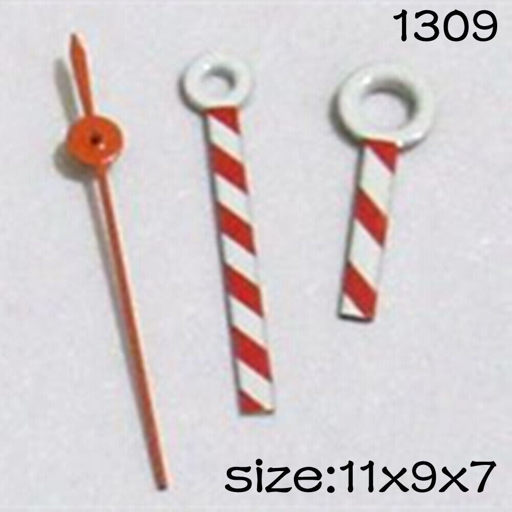 Red watch hands set by NO.1309 for Miyota 2035 movement in 11mm, 9mm, and 7mm lengths.