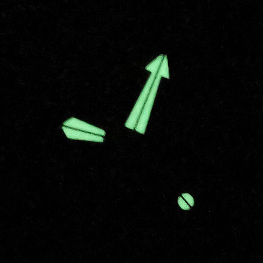 Green luminous watch hands set for SKX/SBBN/NH35/NH36 movements, enhancing visibility and style.