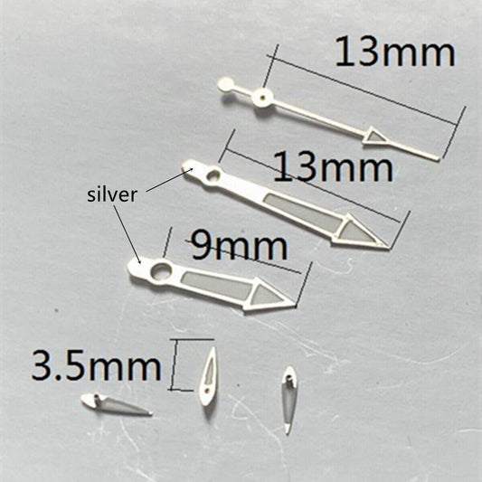 Silver-trimmed green lume watch hands for Miyota OS10 OS20 OS22 OS60 OS80